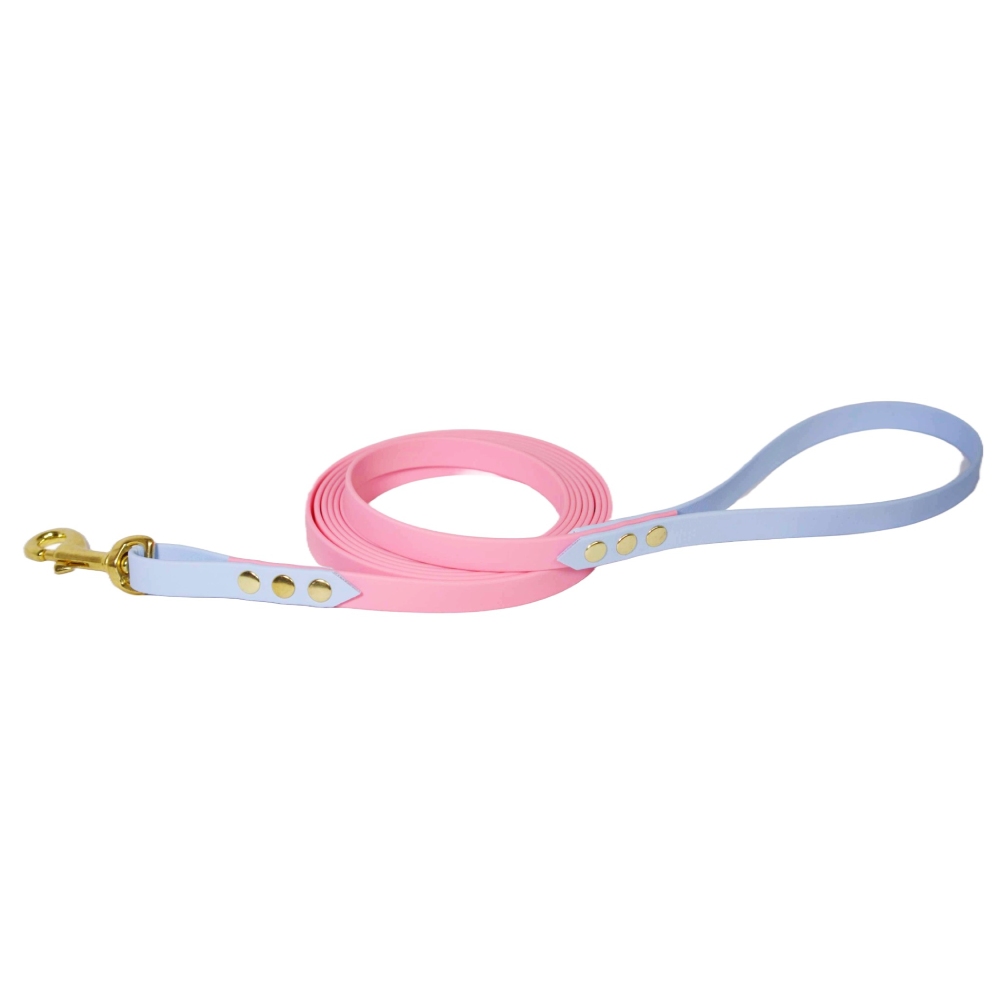 Roze-lichtblauwe Biothane® hondenlijn musketon