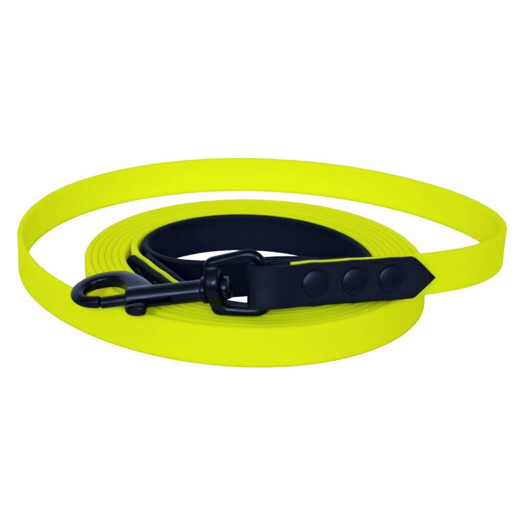 Neon gele Biothane® hondenlijn zwarte details